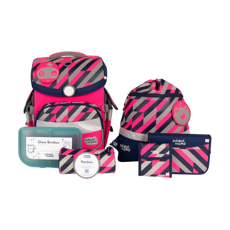 SCHOOL-MOOD Schulranzen Set Timeless Air+ 7-teilig &quot;Yuna&quot; (Neon Pink)